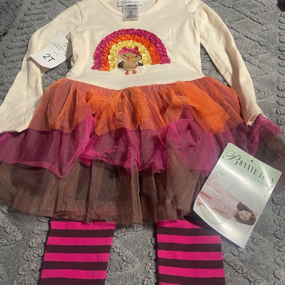 Bonnie Jean Cream and Multicolor Turkey Tutu Set - Picture 1 of 2